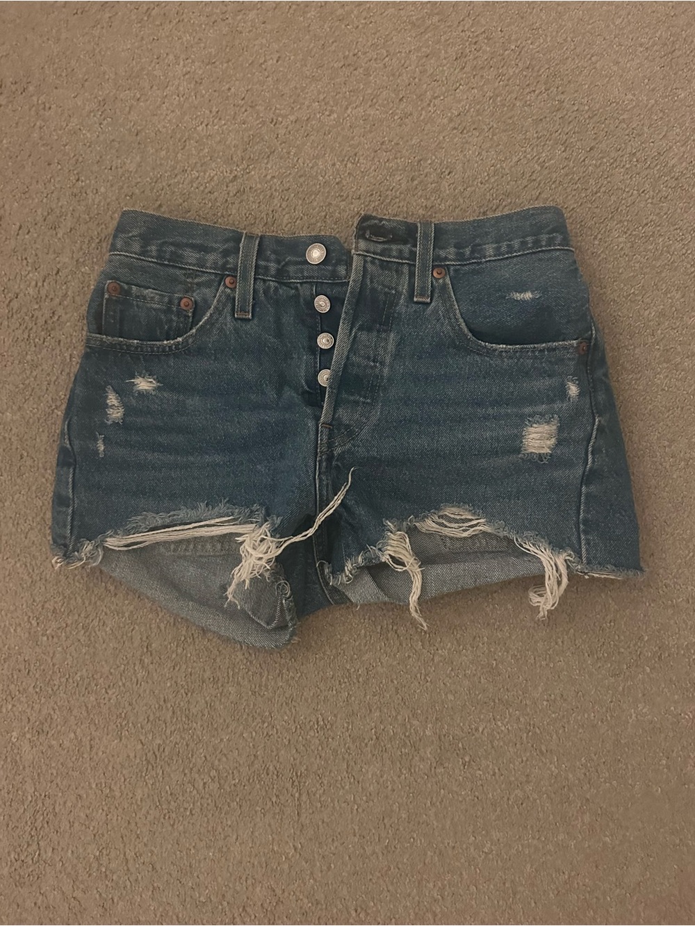 Levi's Distressed Button-Fly Denim Shorts - Blue